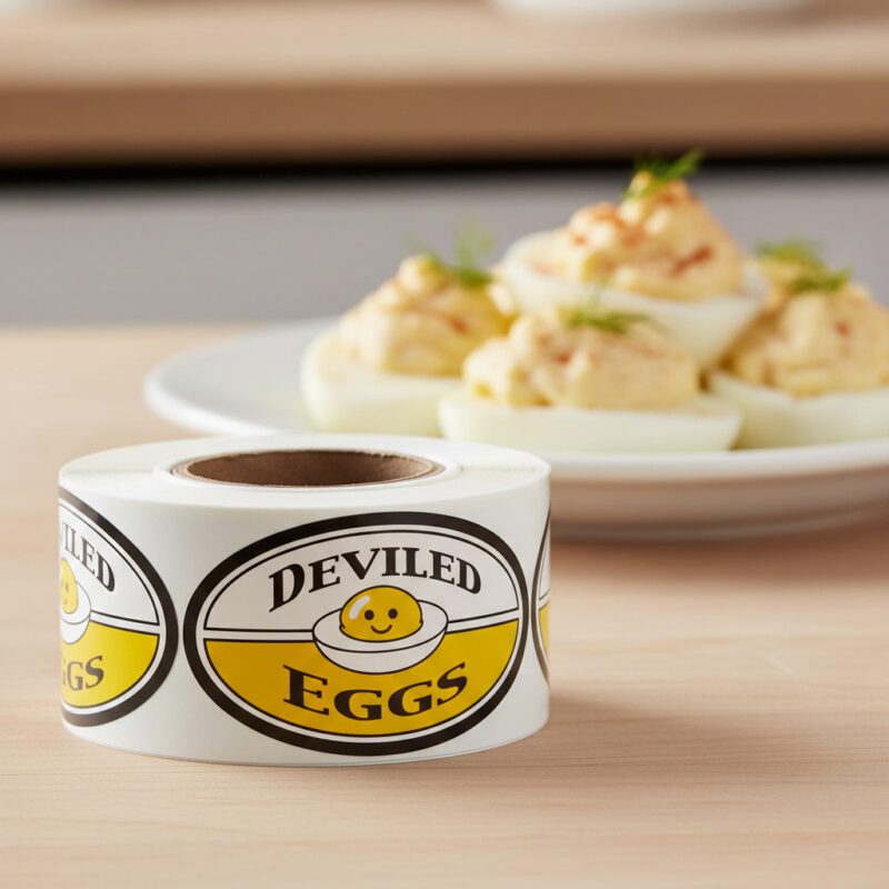 591027-Deviled-Egg-Label-Stickers Deviled egg labels on a roll of 500 stickers