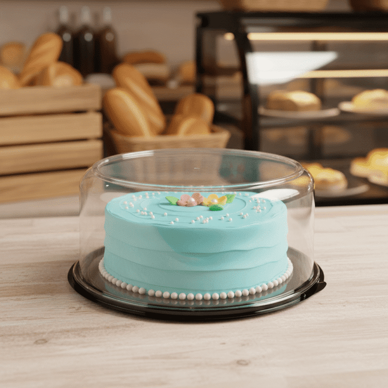 260001 9 inch Cake Container 2-3 Layer Black Base with Clear Lid