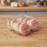 Clear 8x8x3 hinged plastic cookie container for bakery display