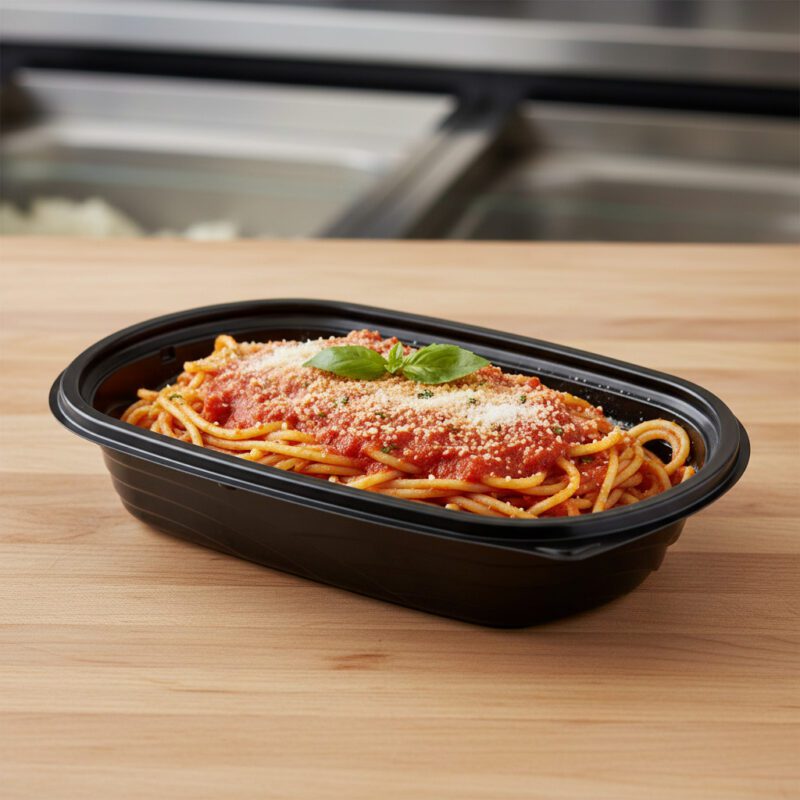 260221-24-oz-Small-Entree-Microwavable-Takeout-Container-with pasta Small entree Microwavable Takeout Container 24 ounce with pasta inside