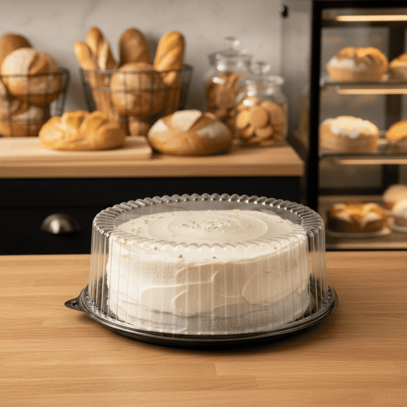 260366 7 inch Cake Container 1-2 Layer Black Base with Clear Lid 7 inch Cake Container 1-2 Layer Black Base with Clear Lid