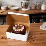 10″ White Cake Box with lid open showing cake inside