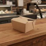 Small Bio-Plus Earth Kraft Microwavable Paper Take-Out Container on deli counter