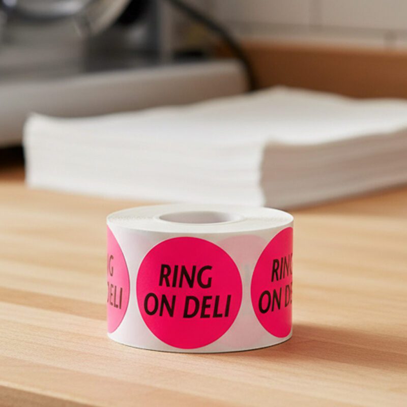 500094-Ring-On-Deli-Label-Stickers Ring On Deli Label on a roll of 500 stickers