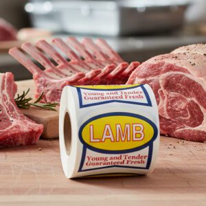 Lamb Sticker on a ribbon label