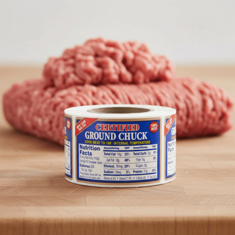 Ground Chuck Nutritional Labels 85 percent lean Sticker