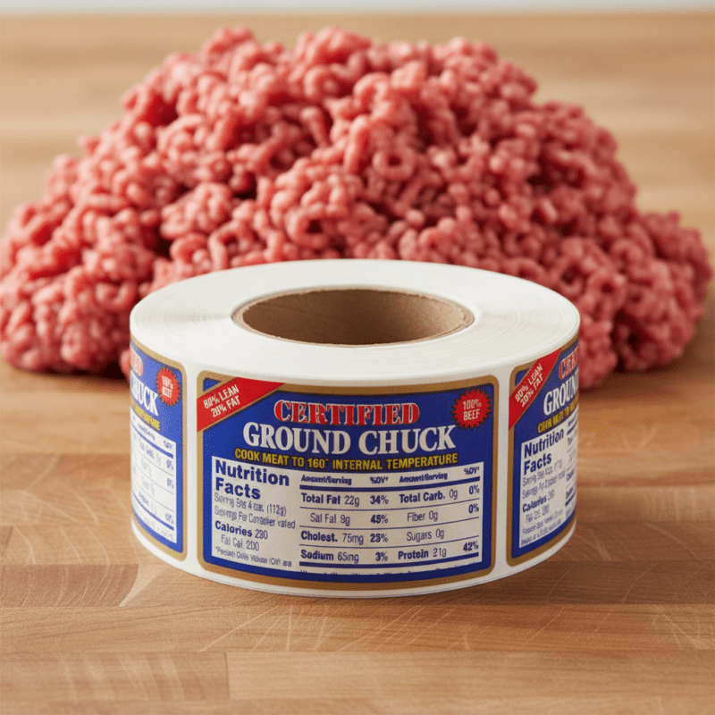 500742-Ground-Chuck-80%-Lean-Label Ground Chuck Nutritional Labels 80 percent lean Sticker