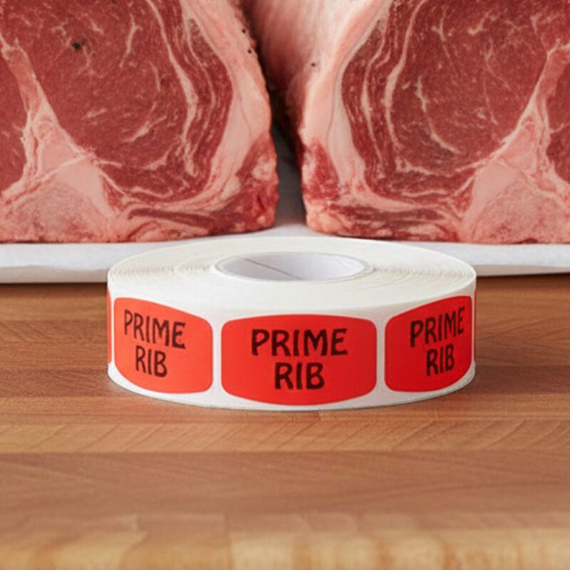 500204-Prime-Rib-Label prime rib sticker on a red label with black text