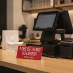 Please use next register red sign with white print