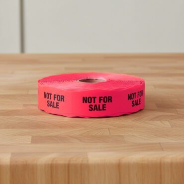 not for sale stickers on a roll of red labels with black print