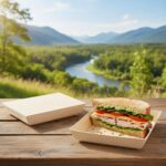 Rectangular Samurai Wooden tray 16oz with sandwich