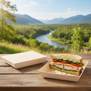 Rectangular Samurai Wooden tray 16oz with sandwich