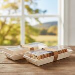 Rectangular Samurai Wooden Serving Take Out-Tray 14oz with lid