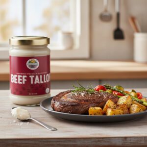 Premium Rendered Beef Tallow 14oz in a case of 6 jars