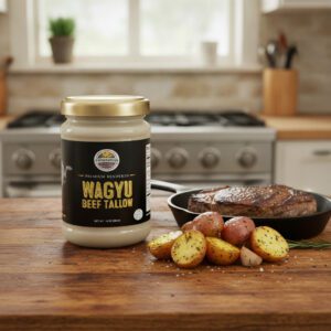 Premium Rendered Wagyu Beef Tallow 14 oz. in a case of 6 jars