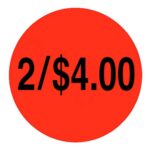2 for 4 dollars sticker black and red promotional label