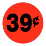 39 cents sticker black and red pricing label