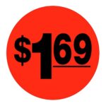 $1.69 sticker black and red pricing label