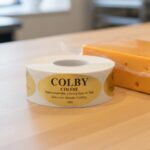Colby cheese sticker on gold foil label