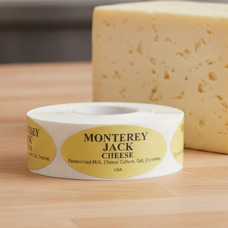 500286-Monterrey-Jack-Deli-Sticker Monterey jack cheese sticker on gold foil label