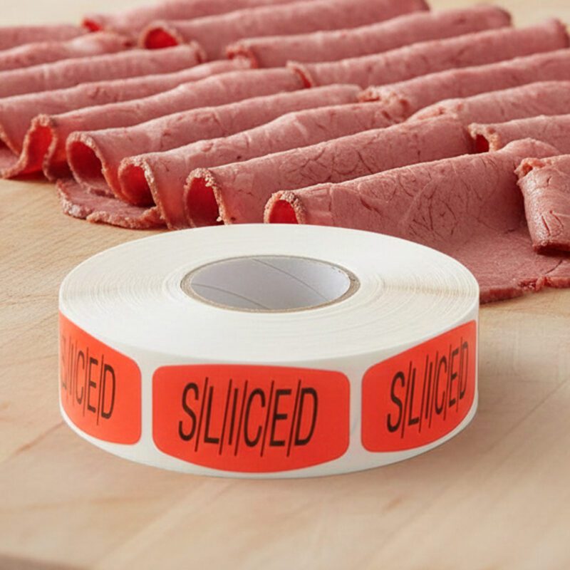 510084-Sliced-Label sliced sticker on a red label with black text