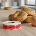 onion label on a bright red label with onion bagels in the background