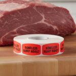 boneless rump roast sticker on a red label with black print