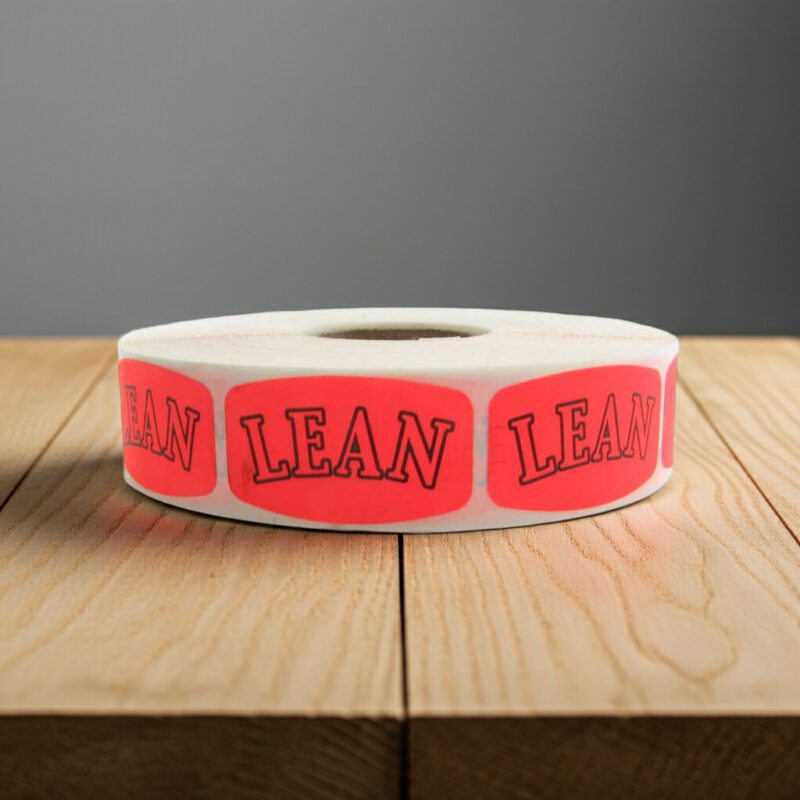 540064-Lean-Label-Butcher-Sticker lean sticker on a red label with black print