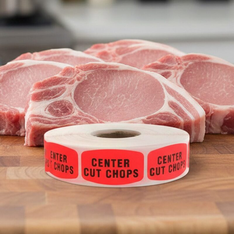 540138-Center-Cut-Chops-Label center cut chops sticker on a red label with black print