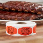 baby back ribs sticker on a red label with black print