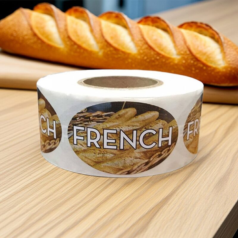 560044-French-Bread-Label-Bakery-Bread-Sticker french bread sticker showing french bread in the background with the word french in white in the foreground