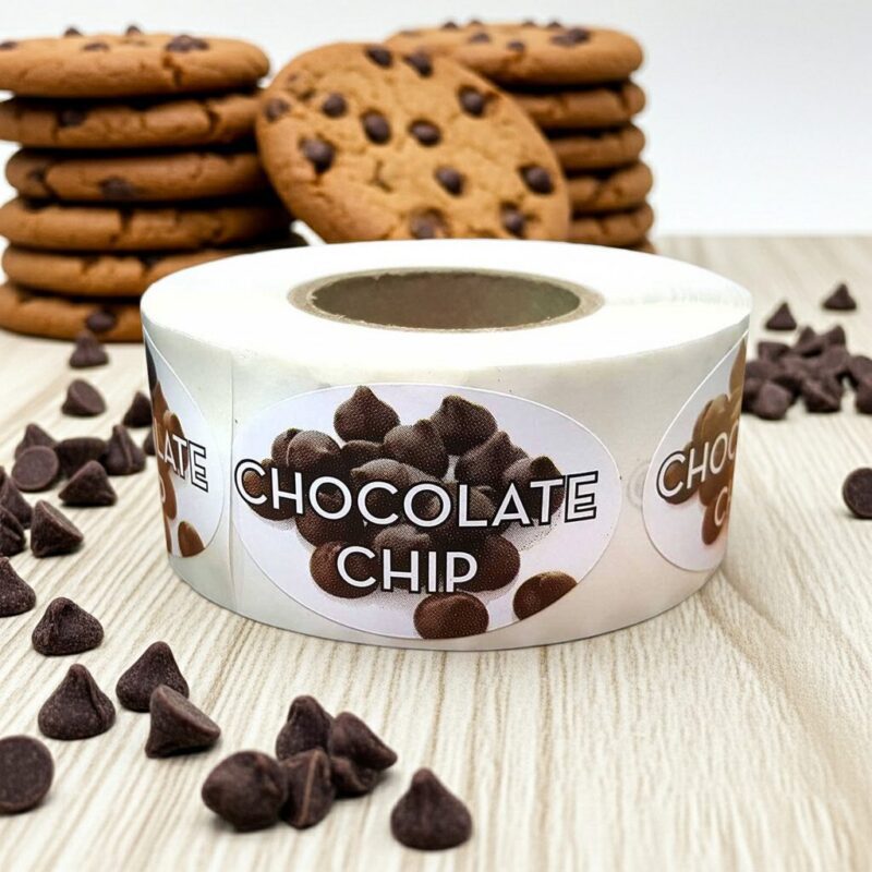 chocolate ship sticker with chocolate chips shown on the sticker