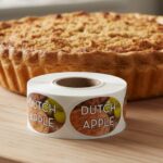 dutch apple label on a sticker with an image of a dutch apple pie and apples next to it