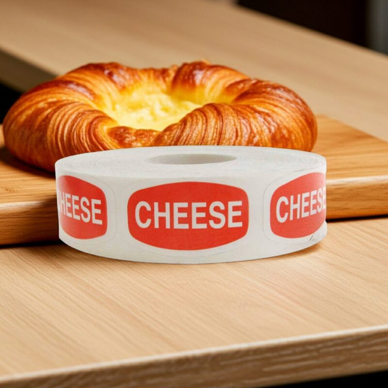 cheese sticker with an orange background and white text that reads cheese