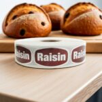 sticker label with raisin bread behind the sticker